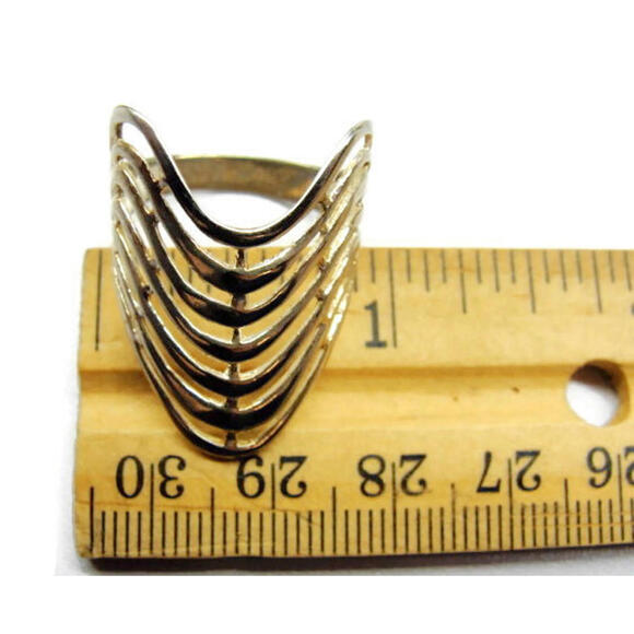 sz 8 3/4 Multi Layered Open Cut Rope Gold Tone Sterling Silver 925 Patina Ring - Picture 10 of 12